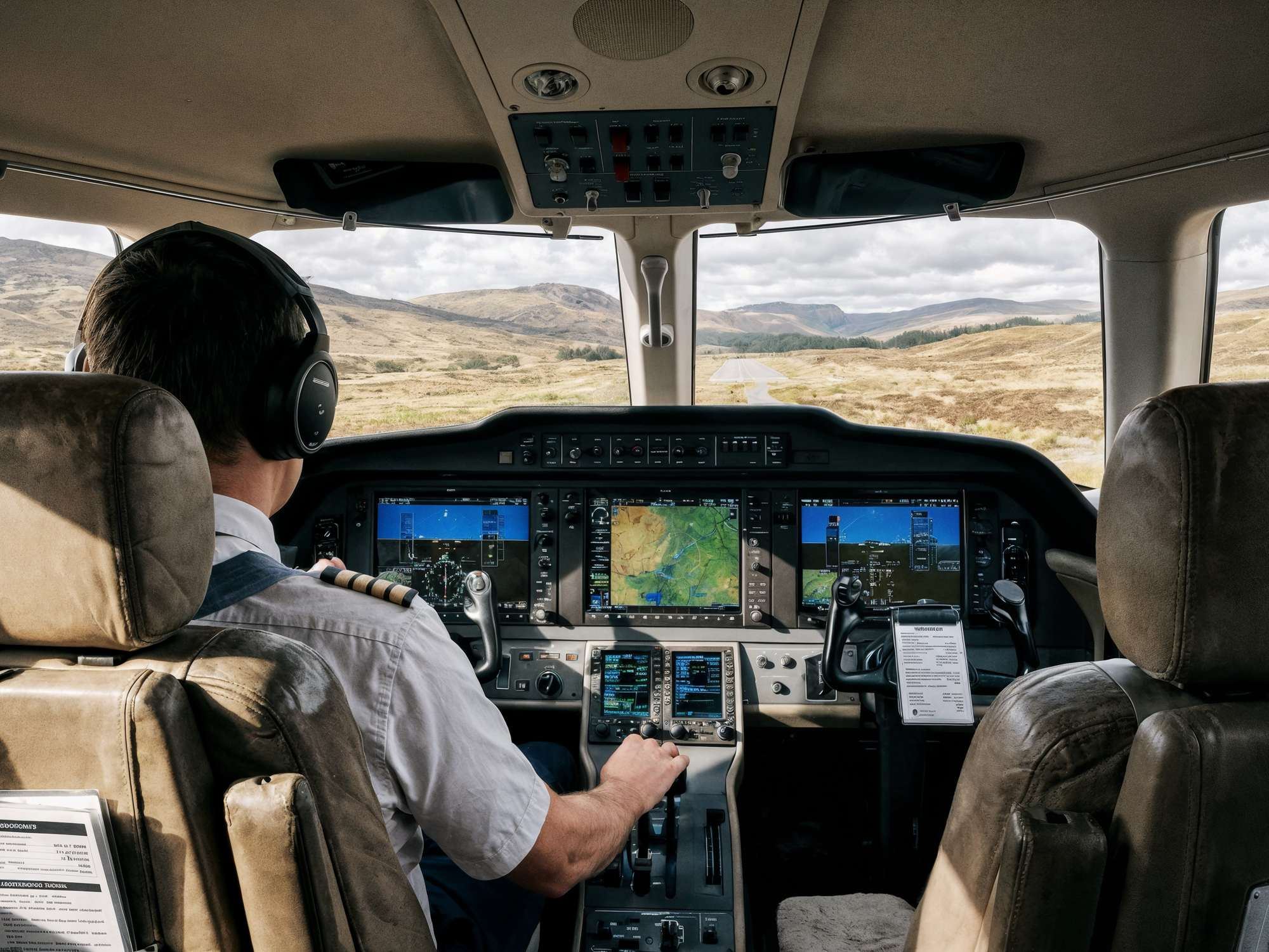 Angel Mercy Flights — cockpit view approaching remote mission airstrip